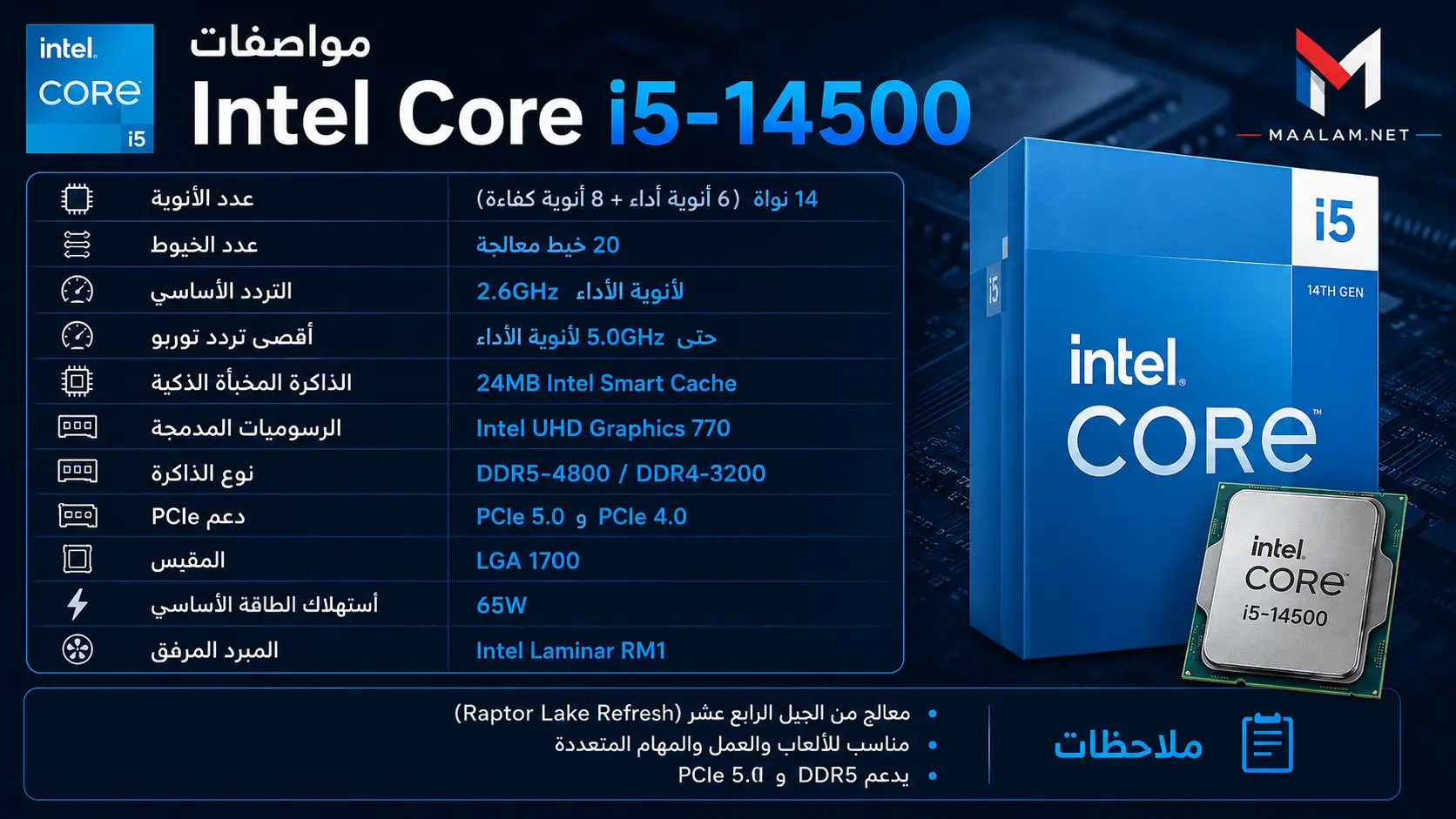 مواصفات معالج Intel Core i5-14400F